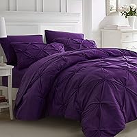 Ubauba 7pc King Size Comforter Set with Sheets, All Season Pintuck 7 Piece Bedding Sets Purple, Pinch Pleating Bed in a Bag Set with Comforters (Purple,King)