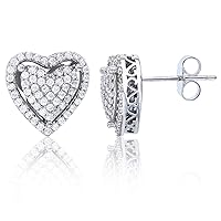 Sterling Silver Rhodium 12x12mm Micropave Heart Stud Earring