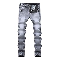 Andongnywell Men's Skinny-Fit Stretch Jeans Slim-fit Light Gray Stretchy Jean Trousers Comfort Stretched Denim Pants