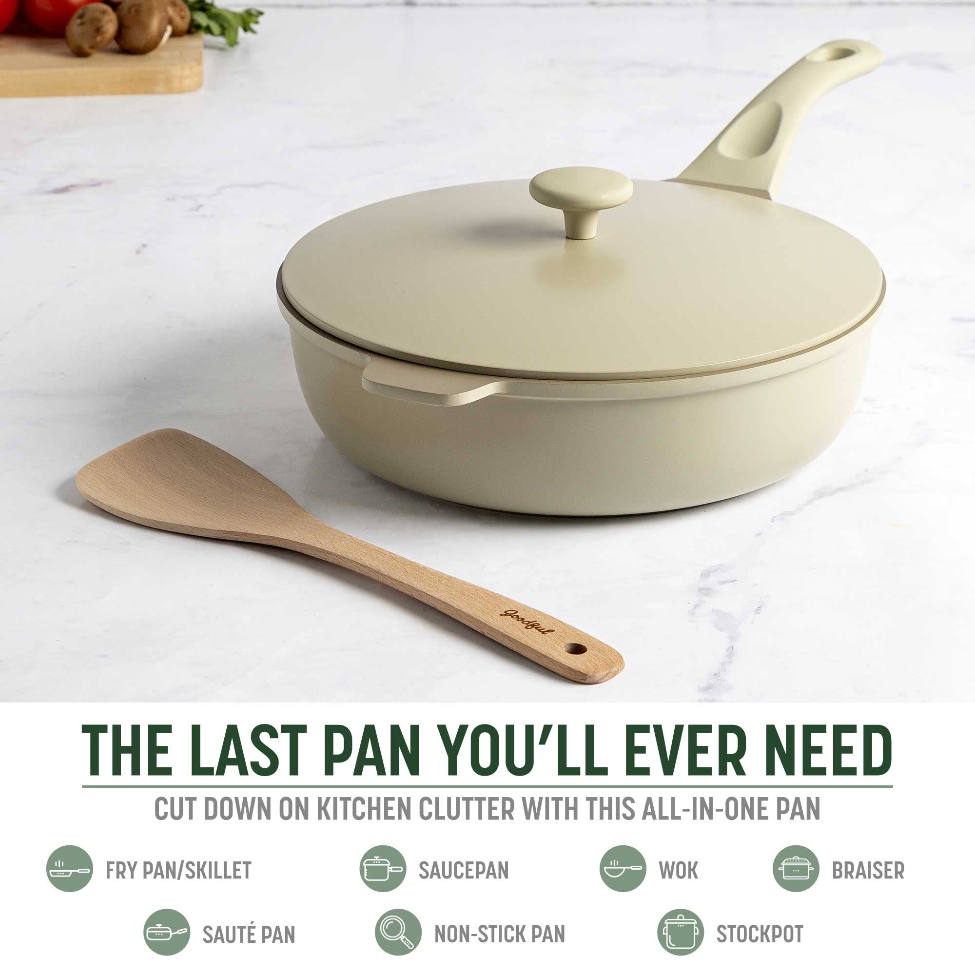 Goodful All-in-One Pan, Multilayer Nonstick, High-Performance Cast Construction, Multipurpose Design Replaces Multiple Pots and Pans, Dishwasher Safe Cookware, 11-Inch, 4.4-Quart Capacity, Linen