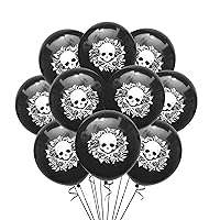12 Count Black Skull Balloons, Skull Crossbones and Roses Birthday Party Balloons Latex, memento mori Birthday, Skeleton Skull & Bones Theme Event Party Decorations