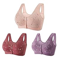 3 Pack Bras for Women Full Coverage Front Closure Snaps Sports Bras Comfort Easy Close Everyday Bra for Older Women