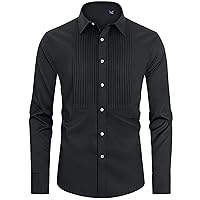 J.VER Men's Tuxedo Shirt Formal Dress Shirt Pleated Long Sleeve Button Down Shirts for Prom Party Wedding