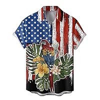 Mens Funny Hawaiian Shirts American Flag Button Down USA Shirts Short Sleeve Tropical Holiday Beach Aloha Top Big&Tall