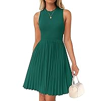 ZESICA Women's Summer Sleeveless Mini Dress 2024 Crewneck Knit A Line Pleated Swing Casual Basic Short Dress