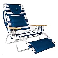 Ostrich Deluxe 3N1 Lightweight Lawn Beach Reclining Lounge Chair with Footrest, Outdoor Furniture for Patio, Balcony, Backyard, or Porch, Blue Stripe