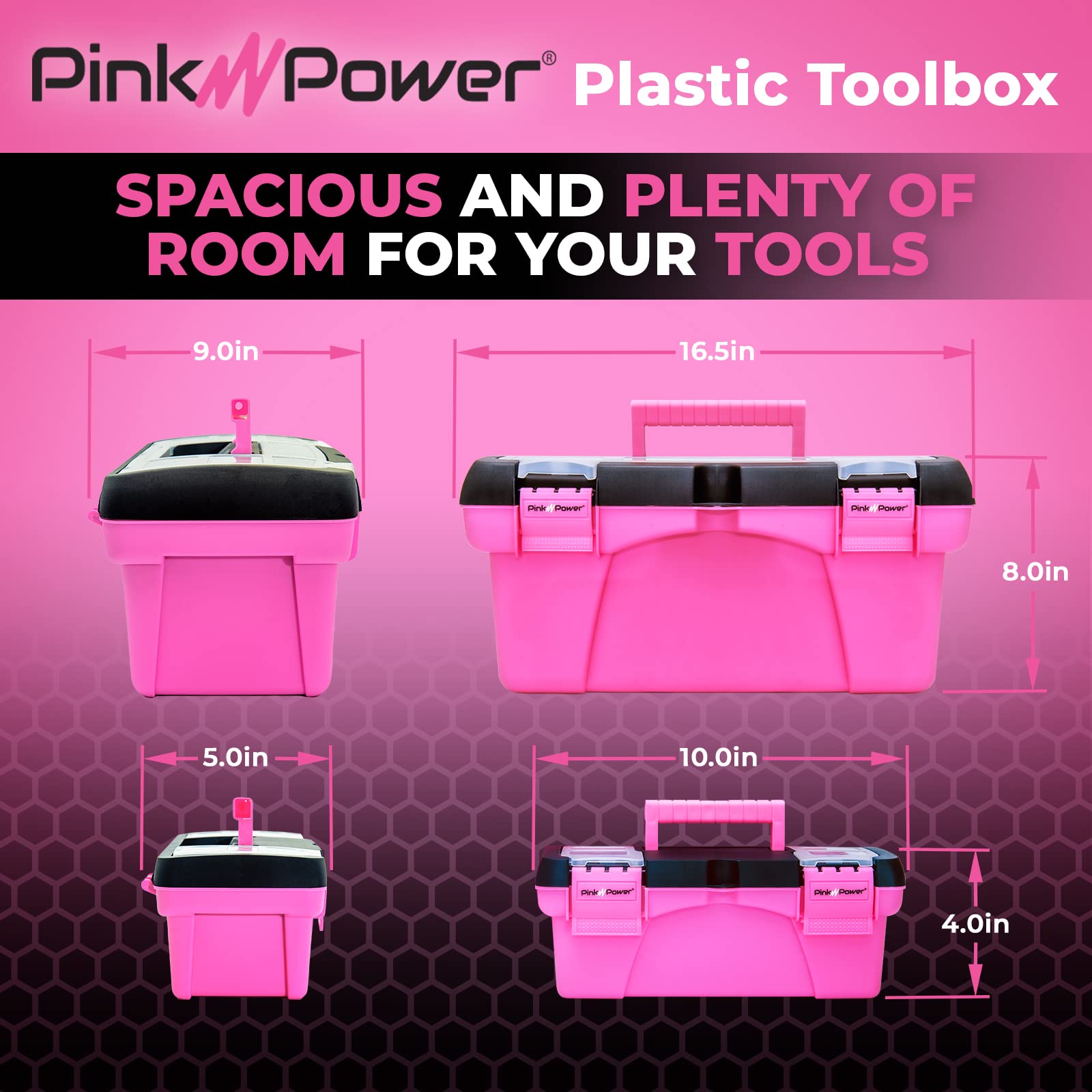 Pink Power Pink Tool Box for Women - Sewing, Art & Craft Organizer Box Small & Large Plastic Tool Box with Handle - Pink Toolbox Sewing Box Tool Storage Box - Portable Mini Locking Tool Boxes (2 Pack)