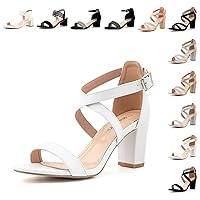 Women’s Open Toe Ankle Strap Low Block Chunky Pumps Heels Sandals Party Drees Shoes Comfortable Womens Pumps Shoes Black Beige Gold Nude Silver Size 6-11 US