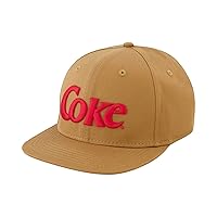 Coca Cola Baseball Cap, Cotton Snapback Skater Hat with Coke Logo and Flat Brim, Camel, One Size