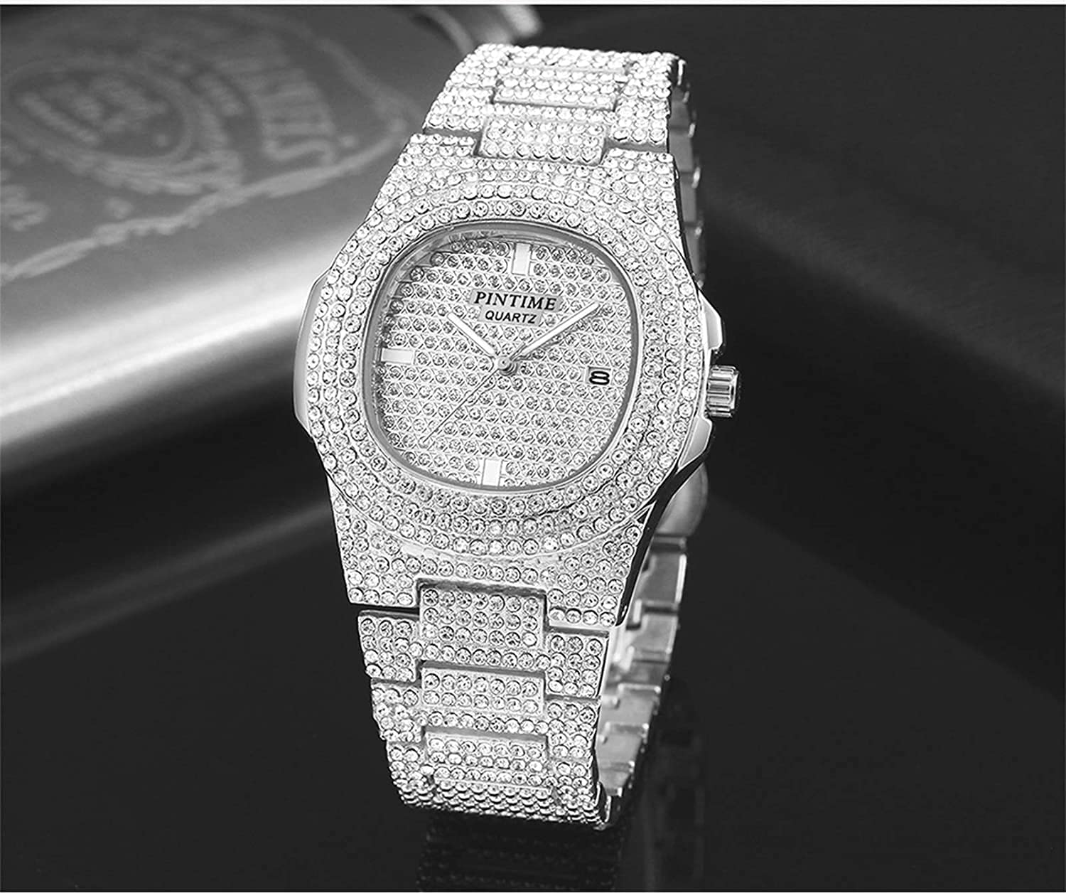 BESTKANG Fashion Unisex Crystal Diamond Watches Mens/Womens Luxury Bling-ed Out Gold Silver Stainless Steel Quartz Analog Wrist Watch