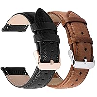 Fullmosa Quick Release Watch Band Leather 20mm Black+Rose Gold Buckle & Watch Band Leather 20mm Brown+Silver Buckle