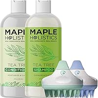 Tea Tree Shampoo and Conditoner with Scrubbers - Soft Silicone Scalp Massager and Scalp Exfoliators Made with Recycled Wheat Straw 2 Pack plus Sulfate Free Tea Tree Oil Shampoo and Conditioner 8oz