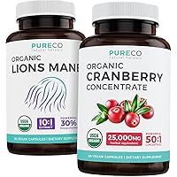 Save $4 (12% off) - Mind & Body Bundle - Organic Cranberry Concentrate (50:1 Concentrate - Equals 25,000mg of Fresh Cranberries) and Organic Lions Mane (10:1 Extract - Equals 10,000mg of Mushrooms)
