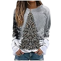 Plus Size Christmas Tops For Women,Women's Casual Fashion Christmas Print Long Sleeve O Neck Pullover Top Blouse Sweatshirt