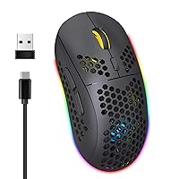 Bluetooth 3.0/5.0 Mouse,2.4G USB Wireless Lightweight Gaming Mouse Honeycomb with 6 Button,Multi RGB Backlit 5 Adjustable DPI Rechargeable 750 mAh Mice Compatible with PC Mac Gamer
