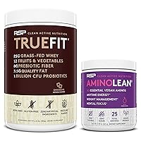 Vegan AminoLean Pre Workout Energy (Acai 25 Servings) with TrueFit Protein Powder (Chocolate 2 LB)