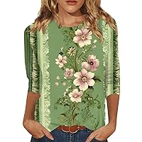 Shirts for Women, 3/4 Sleeve Shirts for Women Print Graphic Tees Blouses Casual Plus Size Basic Tops Pullover