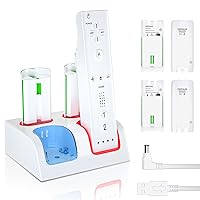 Wii Controller Charger and Rechargeable Battery - 4 Pack 2800mAh Wii Remote Battery Pack Rechargeable and Charging Station for Wii/Wii U Controller,Wii Remote Battery Charger with Charging USB Cable