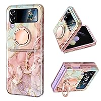 Btscase for Samsung Galaxy Z Flip 4 Case, with 360° Ring Holder Kickstand Bling Glitter Hard PC Slim Shockproof Anti Scratch Drop Protective Women Men Cover for Galaxy Z Flip 4 5G, Rose Gold