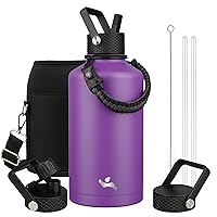 Insulated Water Bottle with Straw,87oz 3 Lids Water Jug with Carrying Bag,Paracord Handle,Double Wall Vacuum Stainless Steel Metal Flask,Purple
