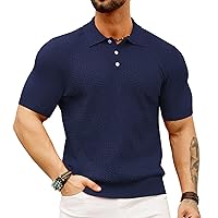 Men's Knit Polo Shirts Short Sleeve Texture Lightweight Golf Shirts Sweater