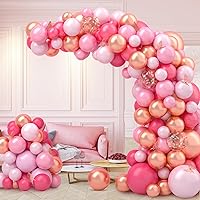 Garma 147Pcs Valentines Day Pink Balloon Garland Arch Kit, Hot Pink Metallic Rose Gold Confetti Balloons for Girls Baby Shower Birthday Party Wedding Bridal Valentines Theme Party Decorations