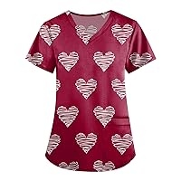 Women's Plus Size Scrub Tops Patterned Crewneck Short Sleeve Tee Shirt Soft Flannel Shirts for Women