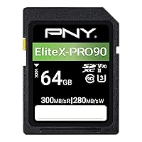 PNY 64GB EliteX-PRO90 UHS-II SDXC Memory Card – R300MB/s W280MB/s, U3, V90, 8K UHD, Full HD, UHS-II for Professional Photographers & Content Creators, DSLR, Mirrorless Cameras, Advanced Video Cameras