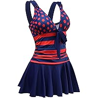 AONTUS Swimwear One Piece Swimsuits Plus Size Swimming Dress for Women Tummy Control with Skirts