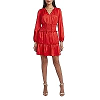 BCBGMAXAZRIA Women's Long Sleeve Relaxed Fit and Flare Dress