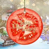 Merry Christmas Fruit Pattern Tomato Ceramic Ornament Christmas Tree Round Ornament Double Sides Printed Ceramic Porcelain with Gold String for Christmas Tree Decoration Xmas Party Decorations 3