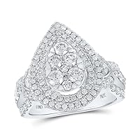 The Diamond Deal 10kt White Gold Round Diamond Teardrop Bridal Wedding Engagement Ring 1-1/2 Cttw