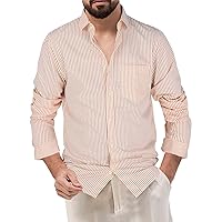Men's Classic Pinpoint Stripe Dress Shirts Summer Button Down Long Sleeve Formal Shirt Wrinkle Free Regular Fit T Shirts