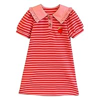 Summer Girls Strawberry Print Red Striped T Shirt Dress Strawberry Button Ruffle Collar Short Women Summer
