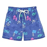 Wudan Summer Pattern Blue Boys Swim Trunks Toddler Swim Board Shorts Teens Kids Beach Vacation 3-16 Years