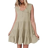Womens Summer Dresses, Casual Button Pocket Sleeveless Solid Color Tights for Women Under Dress, S, XL