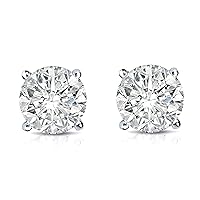 14K White Gold Plated Push Back Round Brilliant Cut Simulated Diamond White CZ Solitaire Stud Earrings For Women