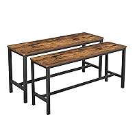 VASAGLE Dining Bench, Pair of 2, Industrial Style, Steel Frame, for Kitchen, Living Room, 12.8 x 42.5 x 19.7 Inches, Brown