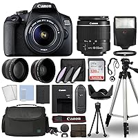 Canon EOS 2000D / SLR Camera + 3 Lens Kit 18-55mm + 16GB + Flash & More European Model [No ] (Renewed), 128gb Kit