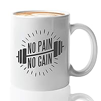 Weightlifting Coffee Mug - No Pain No Gain - Weightlifter Fitness Bodybuilding Workout Gym Personal Trainer Men Women Husband Wife Dad Mom 11 Oz