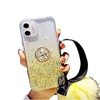 for Samsung Galaxy A42 A50 A50S A51 A52 A52S A71 A72 Protective Case Fashion Shiny Light Thin Ring Stand TPU Phone Cover Cute Pop Bling Glitter Shell(Yellow,A50/A50S)