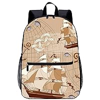 Sea Adventure Old Map 17 Inch Laptop Backpack Large Capacity Daypack Travel Shoulder Bag for Men&Women