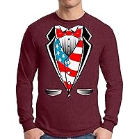 Awkward Styles Men's Tuxedo American Flag Long Sleeve T Shirt Tops USA Patriotic