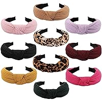 Jaciya 10 Pieces Knotted Headbands for Women Wide Top Knot Hairband Head Bands for Women's Hair Leopard Headband Girls Hair Accessories Diademas para Mujer