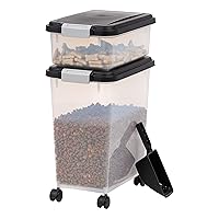 IRIS USA 3-Piece 41 Lbs/45 Qt WeatherPro Airtight Pet Food Storage Container Combo with Scoop and Treat Box for Dog Cat and Bird Food, Black