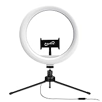 Supersonic SC-1210SR PRO Live Stream 10-inch LED Selfie Ring Light with Stand and 360° Phone Holder, 3 Color Modes, 10 Brightness Levels, USB Powered, in-Line Control, Tiktok/YouTube/Zoom Meeting