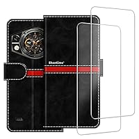 Phone Case Compatible with Cubot Kingkong AX + [2 Pack] Screen Protector Glass Film, Premium Leather Magnetic Protective Case Cover for Cubot Kingkong AX (6.58 inches) Black