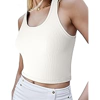 tagunop Women's Sleeveless Tank Tops Scoop Neck Basic Cami Tee Shirts Casual Ribbed Slim Fitted Top