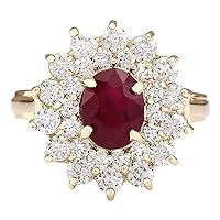 3.98 Carat Natural Red Ruby and Diamond (F-G Color, VS1-VS2 Clarity) 14K Yellow Gold Luxury Engagement Ring for Women Exclusively Handcrafted in USA