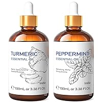 HIQILI Peppermint Essential Oil and Turmeric Essential Oil, 100% Pure Natural for Diffuser - 3.38 Fl Oz
